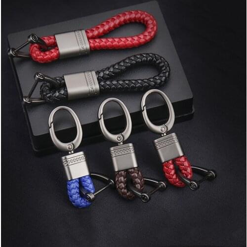 High-end Hand-Woven Leather Mens and Womens Car Key Chains 360 Degree Rotating horseshoe Buckle Best Gift for Fathers Day