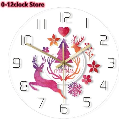 Clock Multi Color LED Sign New Year Modern Design Merry Christmas Wall Watch Cool Living Room Interior Decor Deer Painting Print