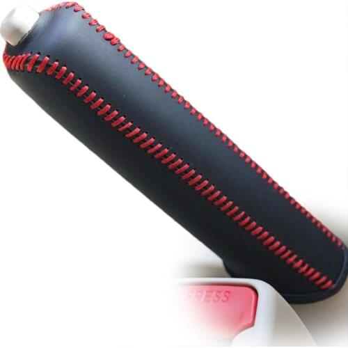 Car Handbrake Covers Case for TOYOTA YARiS L Car Styling Auto Genuine leather Handbrake Grips Black / Red line