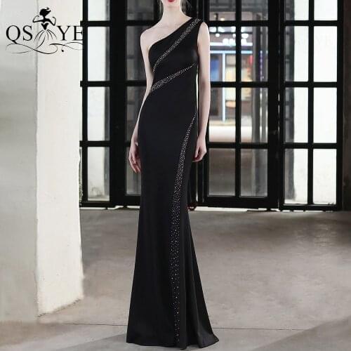 One Shoulder Black Evening Dresses Mermaid Prom Gown Sequined Party Dress Beading Formal Gown Stretch Fitted Women CelebrityGown