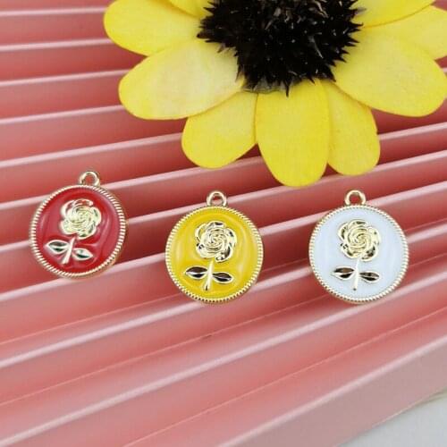 DIY Korean Version of Jewelry Accessories K Gold Dripping Alloy Small Pendant Bracelet Pendant Simple Round Brand Rose