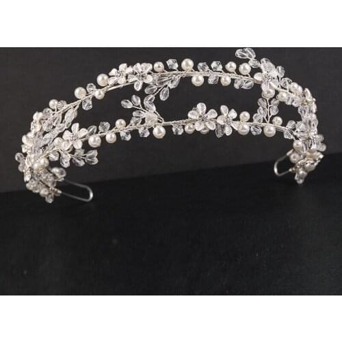 Silver Colour Double-Row Crystal Bridal Crown Headdress With Fashionable Alloy Small Flower Pearl Handmade Accessories Crown