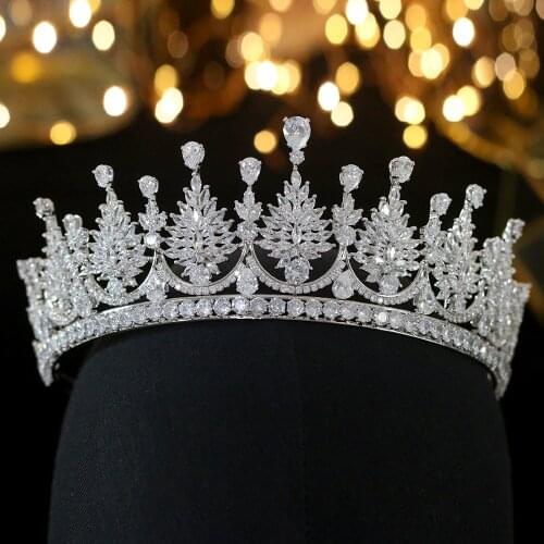 Elegant woman headdress and crown for parade party luxury new wedding crown tiara headband crystal zirconia