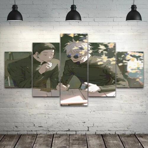 HD Print Wall Art Gojo Satoru and Geto Suguru Canvas Painting Modular 5 Panel Anime Poster Jujutsu Kaisen Pictures Bedroom Frame