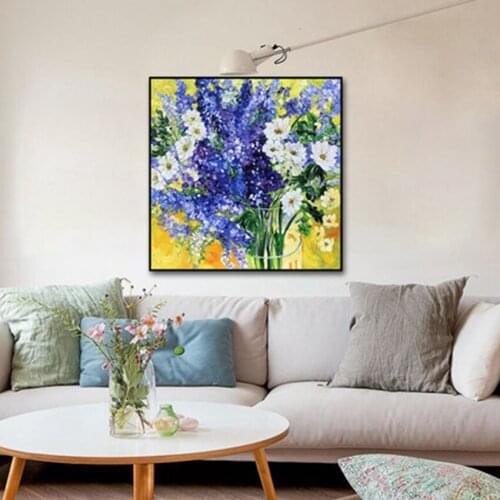 Blue Flower Modern Handmade Canvas Oil Painting Decoration Home Living Room Wall Decor Artwork For Sale on Canvas