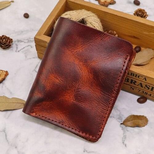 Handmade Wrinkle Wallet Original Leather Genuine Vertical Mens Wallets Retro Money Clips Luxury Short Billfold Purse