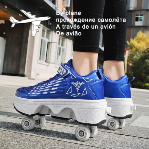 Hot Shoes Casual Skates Deform Wheel Skates For Adult Men Women Couple Shoes Childred Runaway Skates Four-wheeled Walk Sneakers