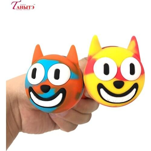 Cool Little Devil Silicone Tobacco Cute Smoking Pipes Glass Bowl with Wax Oil Jar Cat Face Stainless Steel Spoon Color Random