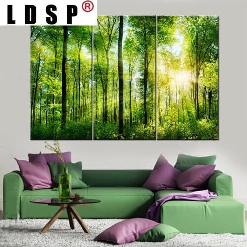 LDSP Abstract Canvas Paintings Posters Prints Sunshine Green Forest Landscape Trees Wall Art Pictures Home Decor For Living Room