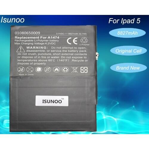 ISUNOO Brand New 8827mAh Li-ion Internal Battery Replacement for ipad 5 Air A1484 A1474 1475 0 Cycly battery with Repair Tools