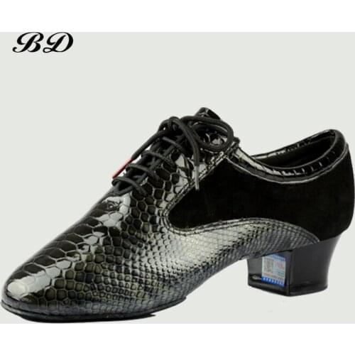 TOP Dance Shoes Mens Latin SALSA GB Snakeskin Pattern Bright Skin Patent Leather Two-point Sole BD 445 Matte 4.5 CM GIFT BAGS