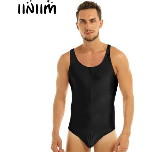 Iiniim Mens Lingerie Bodycon Bodystocking Sexy Clubwear Party Costumes Scoop Neck Stretch Leotard Bodysuit Underwear Thongs