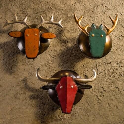 Retro Industrial Wind Wall Decorations Handmade Animal Head Crafts Pendant Bar Restaurant Cafe Hanging Art Wall Ornaments