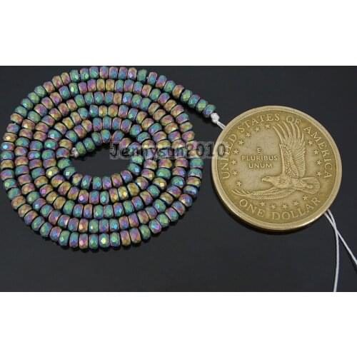 Natural Matte Hematite Gems Stones 2mm x 3mm Faceted Rondelle Beads Non Magnetic Matte Multi-Color Jewelry Making 5 Strands/Pack