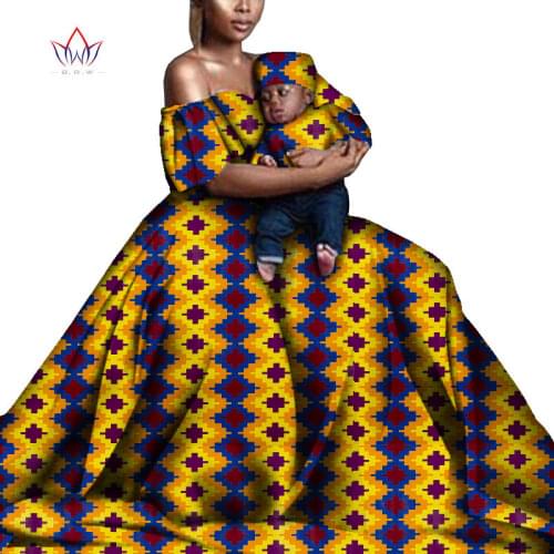 New BintaRealWax African Clothes for Women and Her Child Mom Off Shoulder Dress + Child Top and Hat African Clothing WYQ761