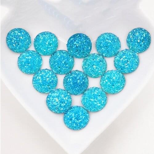 New Fashion 40pcs 14mm Blue AB Color Flat back Resin Cabochons Cameo G4-08