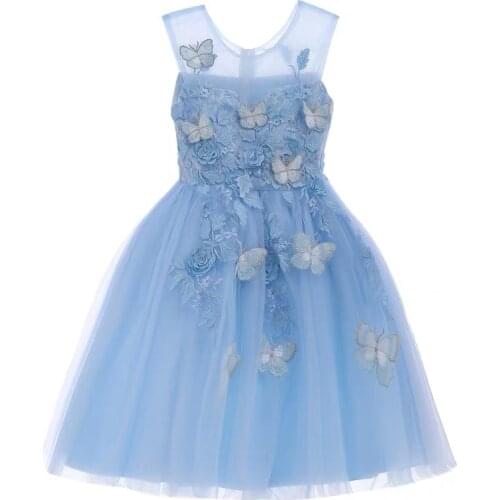 New Baby Girl Dress Kids Birthday Party Dresses Light Blue Tulle Baptism Clothes For Infant Christening Gown Newborn Princess