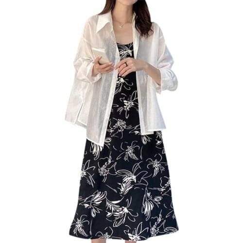 Solid Women Summer Shirt Back Split Strap Design Loose Long Sleeve Turn-down Collar Ladies Sunscreen Blouses Tops