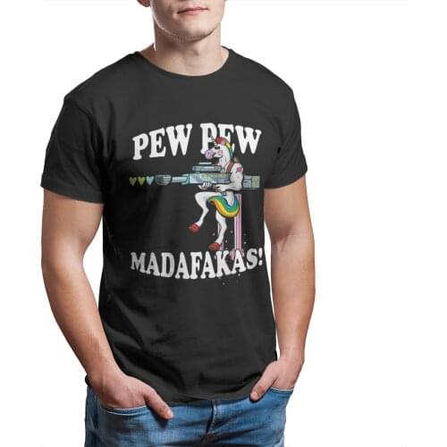 Pew Pew Madafakas Unicorn With Heart Funny T-Shirt 100% Cotton Black Kawaii Short Sleeve Christmas Tees 11311