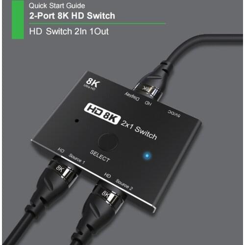HDMI 2.1Compatible Switch 2 X 1 HDMI Compatible Switcher Selector Box2 in 1 out 8K 60Hz 3D for PS5 PS4 Xbox TV Monitor Projector