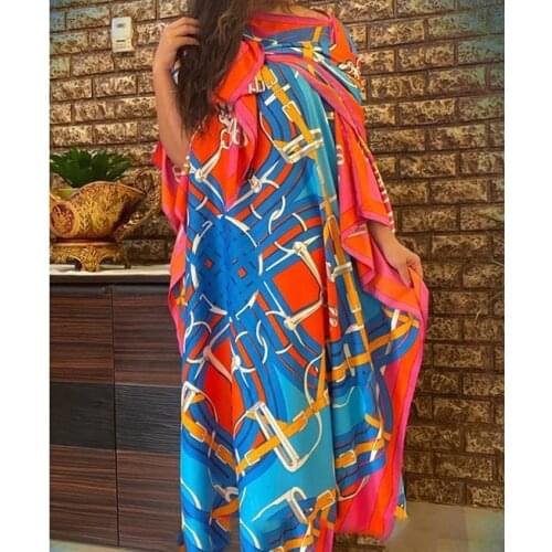 Европейская одежда Full length Size 130 cm Colorful Printed kaftan silk dresses elegant Dashiki african dresses for women