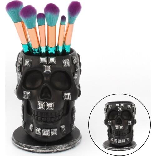 Resin Skull Pen Holder Figurine Home Office Stationery Organizer Decoration