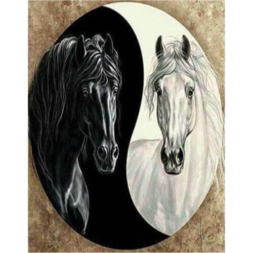 Full Round 5D Diy Diamond Painting Yin And Yang "Tai Chi Horse" Rhinestone Embroidery Animal Mosaic Picture Decor FC588