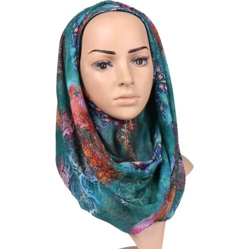 Printe floral hijab scarf cotton soft shawls scarves muslim trubans viscose wraps fashion headband Islamic scarves pashmina