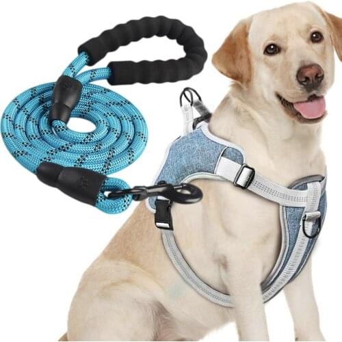 Adjustable Dog Harness and Leash Set Reflective Breathable No Pull Pet Harnesses Vest for Puppy Medium Large Dog Outing Training