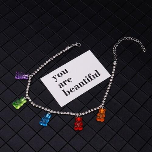 Luxurious Crystal Colorful Animal Bear Necklaces for Women Cartoon Clavicle Chain Jewelry Children Birthday Party Gifts Collar