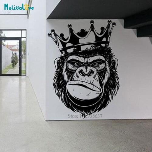 Self-adhesive Angry Gorilla With King Crown Sword Decal Living Room Bedroom Home Decor Removable Vinyl Wall Sticker Murals BD234