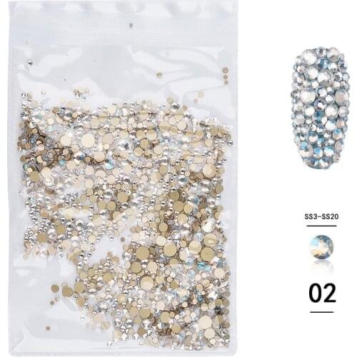 1Pack Mix SS3-SS20 Nail Rhinestones Colorful AB Crystal Glass Stone Non Hot Fix Flat Back Strass Gems Shiny Nail Art Decorations