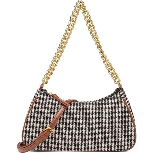 New Houndstooth Plaid Women Chain Undersarm bag Fashion Female Shoulder Messenger Bags Retro Design Ladies Baguette Handbags