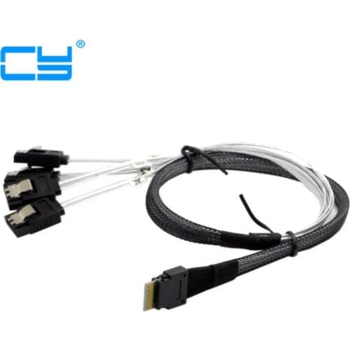 Slim Line SAS 4.0 SFF-8654 4i 38pin Host to 4 SATA 7pin Target Hard Disk Fanout Raid Cable 50cm