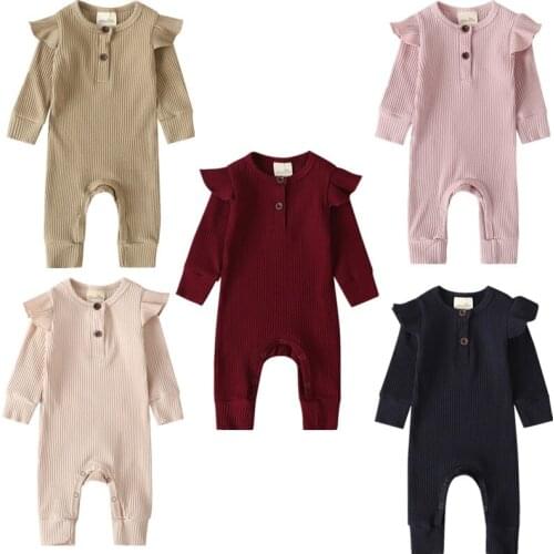 Pudcoco Newborn Baby Girl Boy Clothes Button Ruffle Knitted Romper Jumpsuit Long Sleeve Solid Autumn Winter Warm Outfits 0-18M