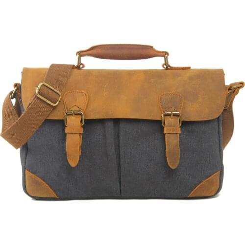Vintage Canvas Men Messenger Bags Genuine Leather Cow Cowhide Mens Handbag Casual Crossbody Bags Portable Briefcase Tote