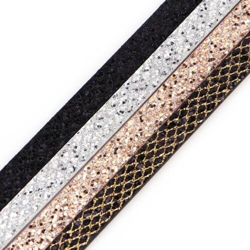 XCHARMS 10MM Flat PU Leather Cord Sequins Rope Diy Jewelry Findings Accessories Fashion Jewelry Making Materials for Bracelets