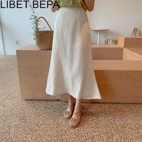 2021 New Spring Summer Women A-Line Skirts High Waist Casual Minimalist Korean Style Female Vintage Wild Midi Skirts SK6110