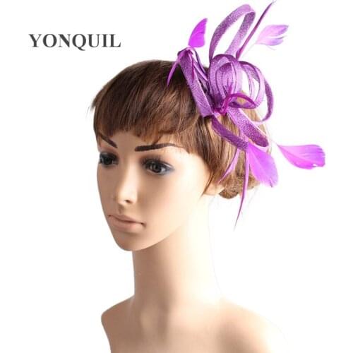 Purple Sinamay Headwear Fashion Wedding Bridal Fascinator Accessories Elegant Women Fashion Dinner Headdress Hair Pin Accessory