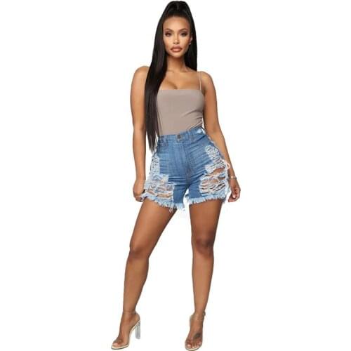 Plus Size Woman Jean Shorts Washed Fashion Hollow Frayed By Hand Denim Shorts Streetwear Female Summer Clothing Wholesale Items