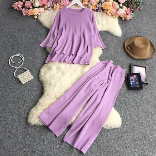 Women Sweater Tracksuits Spring Autumn Loose Pullover Knitted Tops High-waist Straight-leg Pants Two Piece Sets Woman Sportsuits