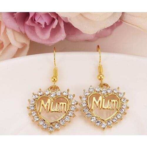 Gold heart crystal cz stone letter mum earrings for women Accessories DIY Charms Pendant copper Jewelry motherday girls gifts
