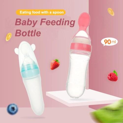 1PC 90ML Baby Food grade Silicone Bottle Useful Food Supplyment Feeding Spoon with cover Safety Silicone Rice Cereal Bottle