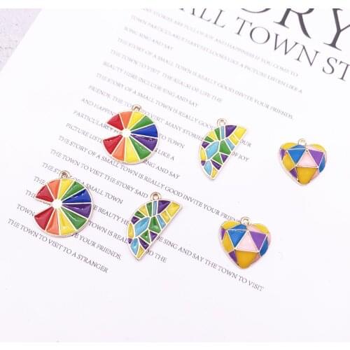 10pcs/lot High Quality Alloy Dripping Oil Charms Rainbow Color Charm Bracelet Necklace Pendant DIY Jewelry Accessories