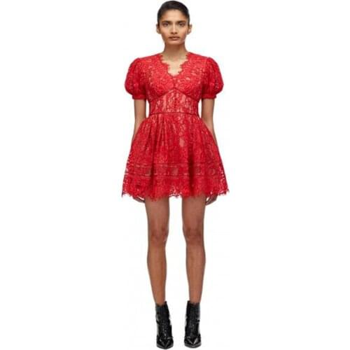 2021New arrival spring Womens French vintage dresses Sexy V-neck backless lace dresses