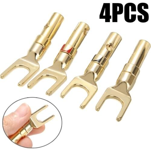 4pcs/lot Gold Plated Speaker Plug Connecter Type Y Spade Speakers Plugs Audio Screw Fork Connector Adapter