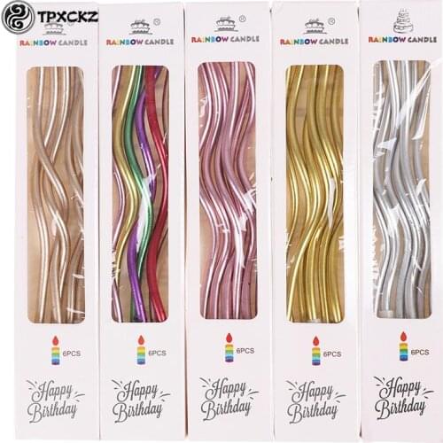 6Pcs/box Threaded Candle Curved Cake Candle Long Curving Cake Safe Flames Kids Birthday Cake Romantic Decorations