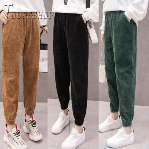 High Waist Loose Female Trousers Streetwear Corduroy Korean Women Pants