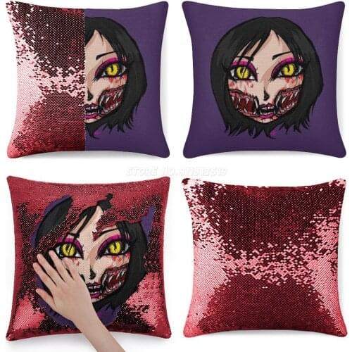 Mortal Kombat X-Chibi Mileena Face Sequin Pillowcase Throw Pillow Cover for Sofa 40X40cm Mermaid Mortal Mortal Kombat 9 Mileena