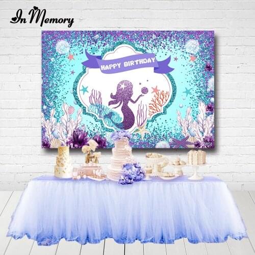 InMemory Glitter Purple Mint Mermaid Party Backdrops Photo Studio Underwater Fish Bubble Girls Birthday Photography Backgrounds